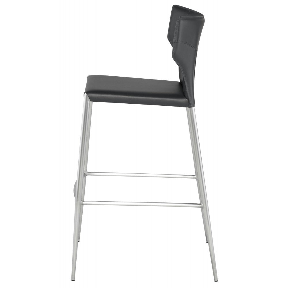 Wayne Dark Gray Leather Bar Stool, HGND142