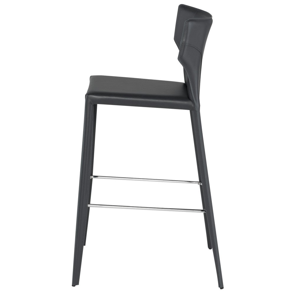 Wayne Dark Gray Leather Bar Stool, HGND152