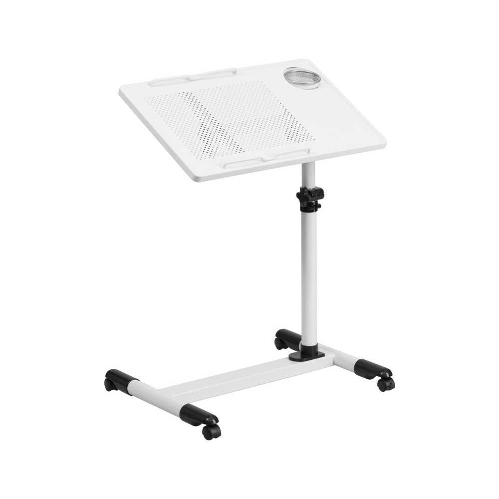 White Adjustable Height Steel Mobile Computer Desk