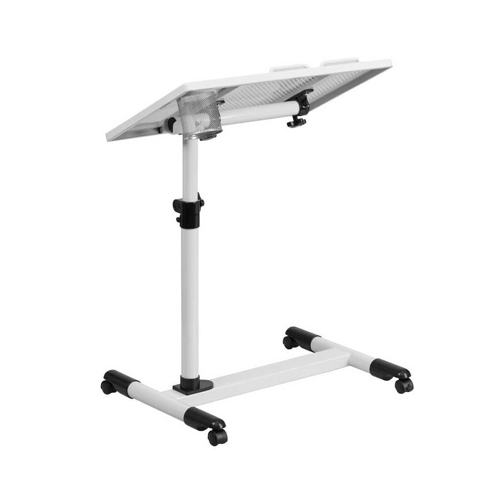 White Adjustable Height Steel Mobile Computer Desk