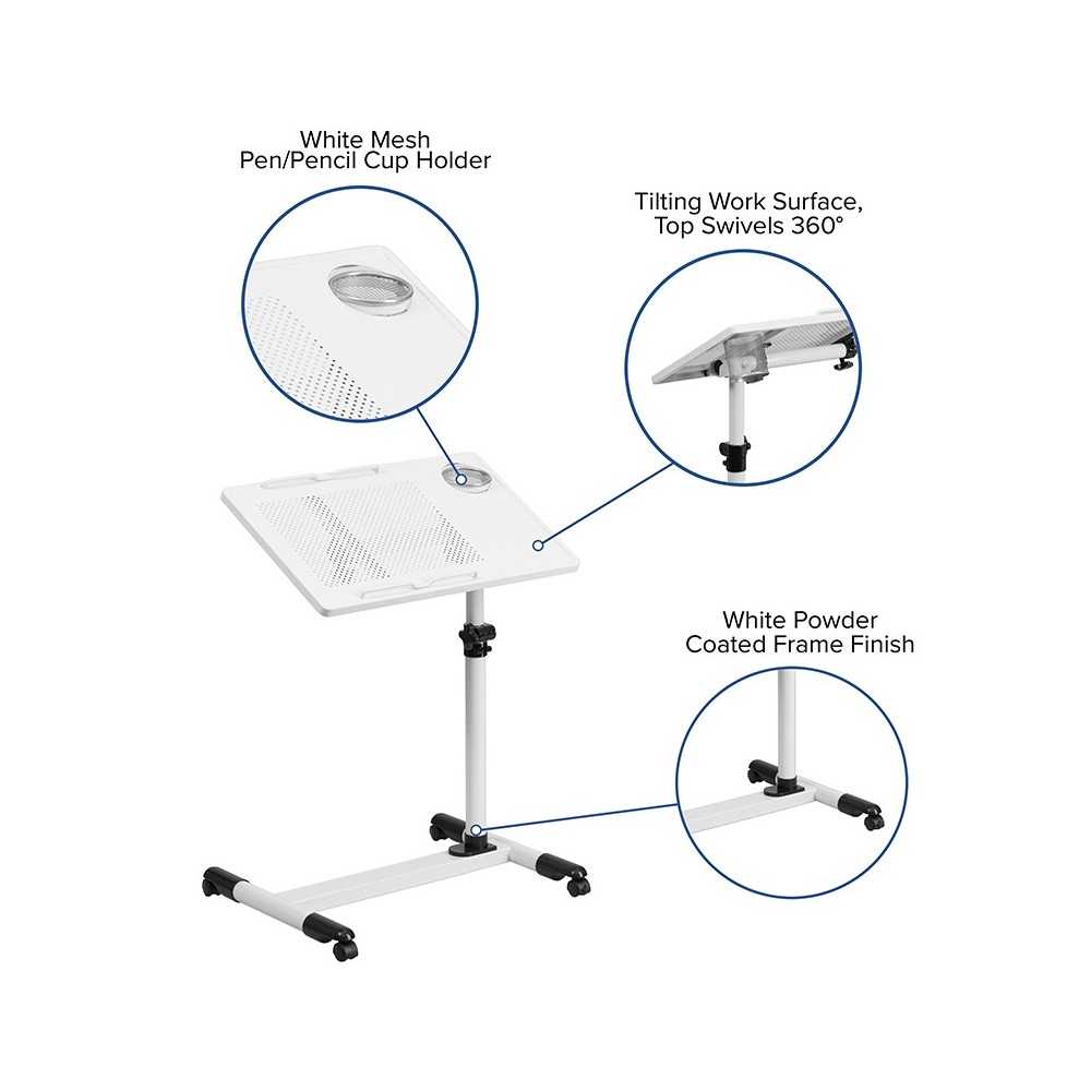 White Adjustable Height Steel Mobile Computer Desk