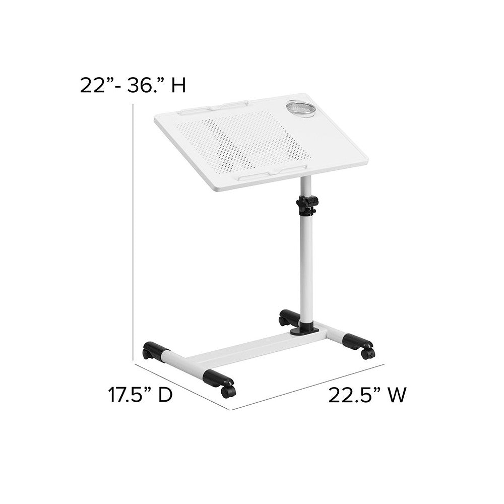 White Adjustable Height Steel Mobile Computer Desk