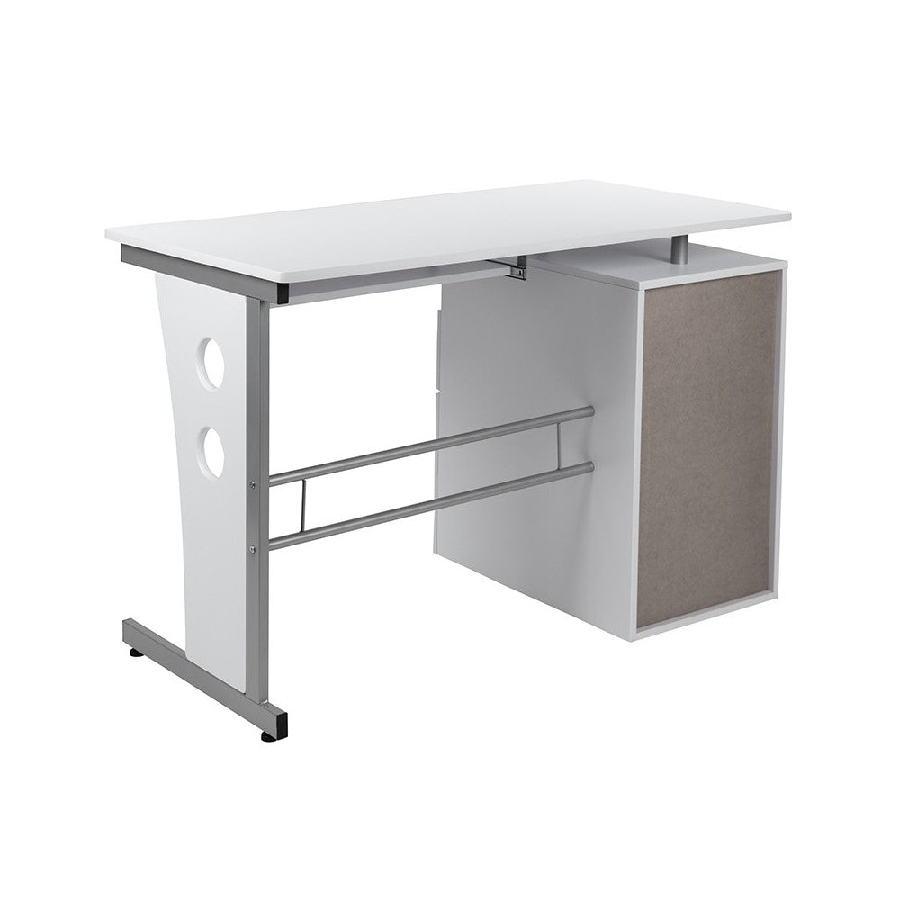 White Desk with Three Drawer Pedestal and Pull-Out Keyboard Tray