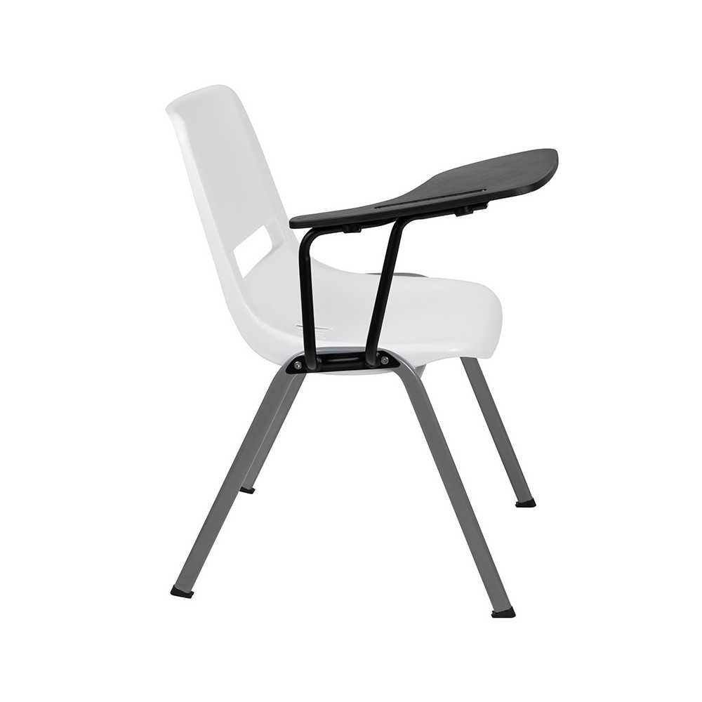 White Ergonomic Shell Chair with Right Handed Flip-Up Tablet Arm