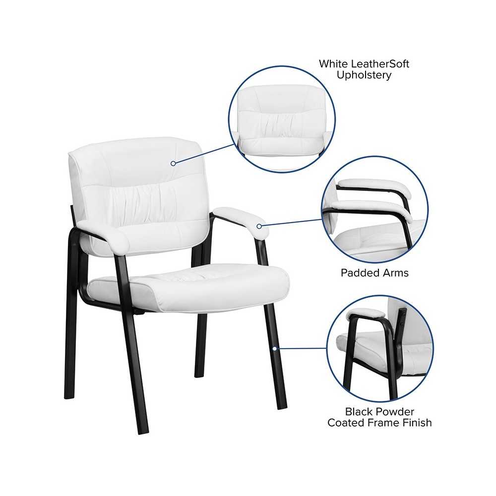 White LeatherSoft Executive Side Reception Chair with Black Metal Frame