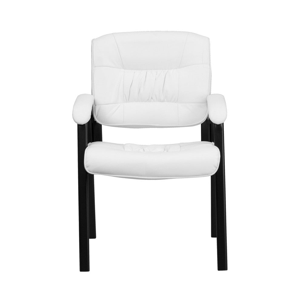 White LeatherSoft Executive Side Reception Chair with Black Metal Frame