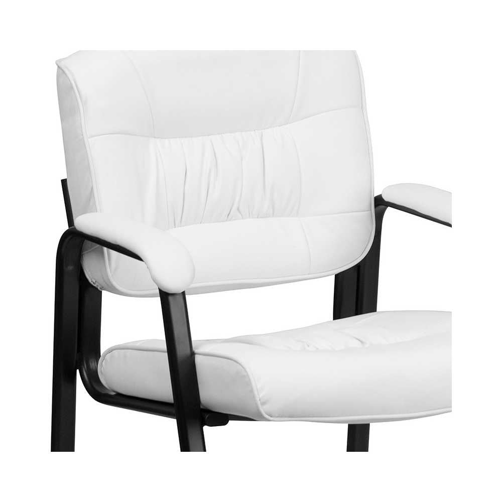 White LeatherSoft Executive Side Reception Chair with Black Metal Frame