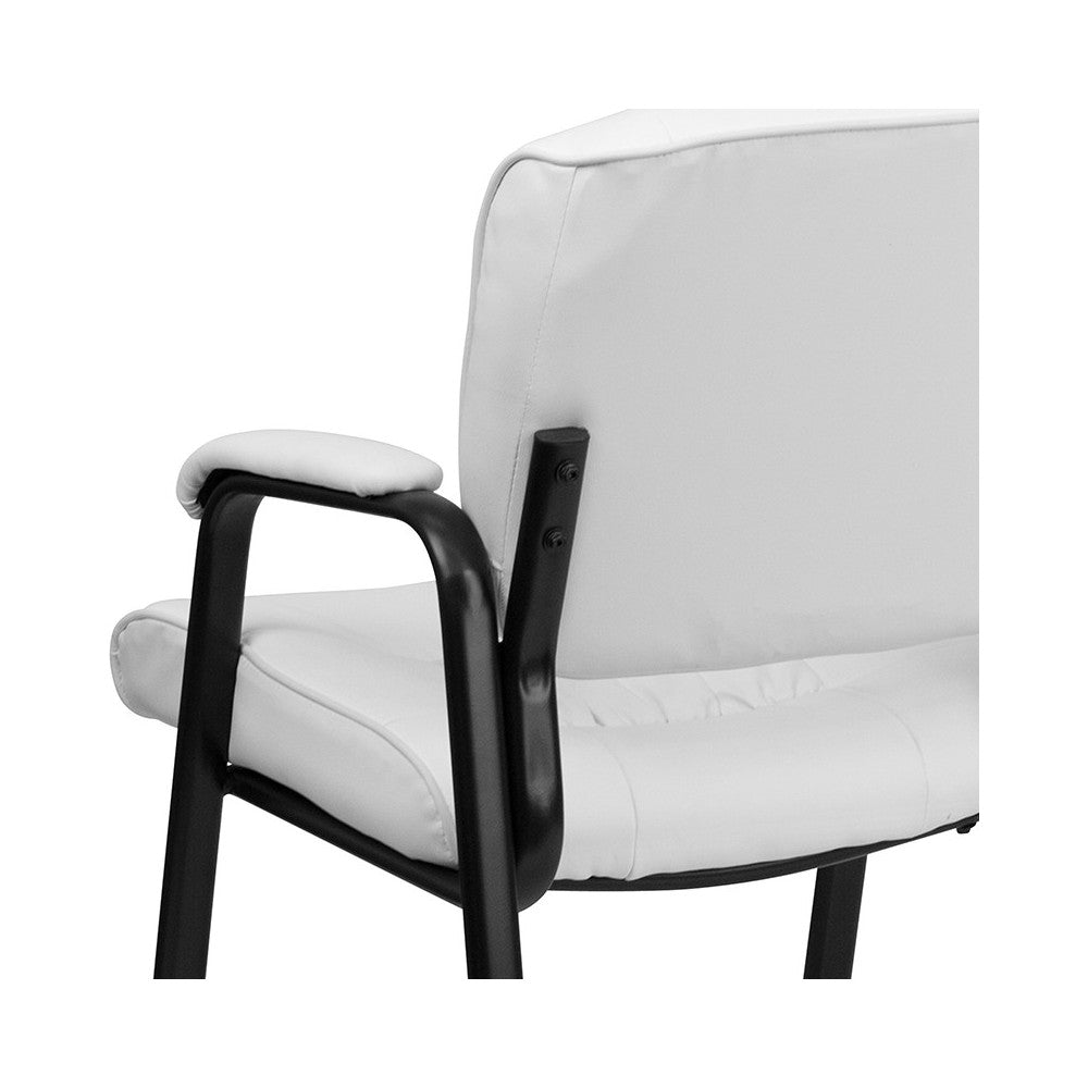 White LeatherSoft Executive Side Reception Chair with Black Metal Frame