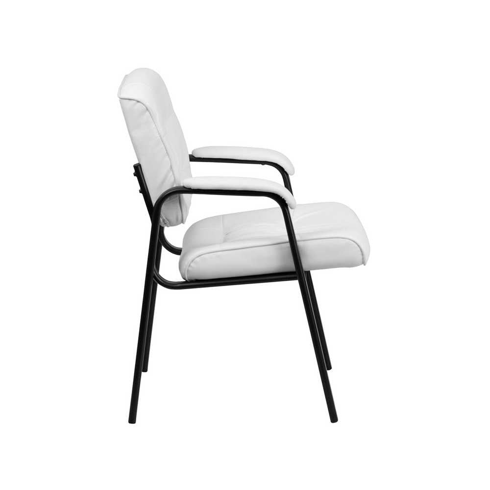 White LeatherSoft Executive Side Reception Chair with Black Metal Frame