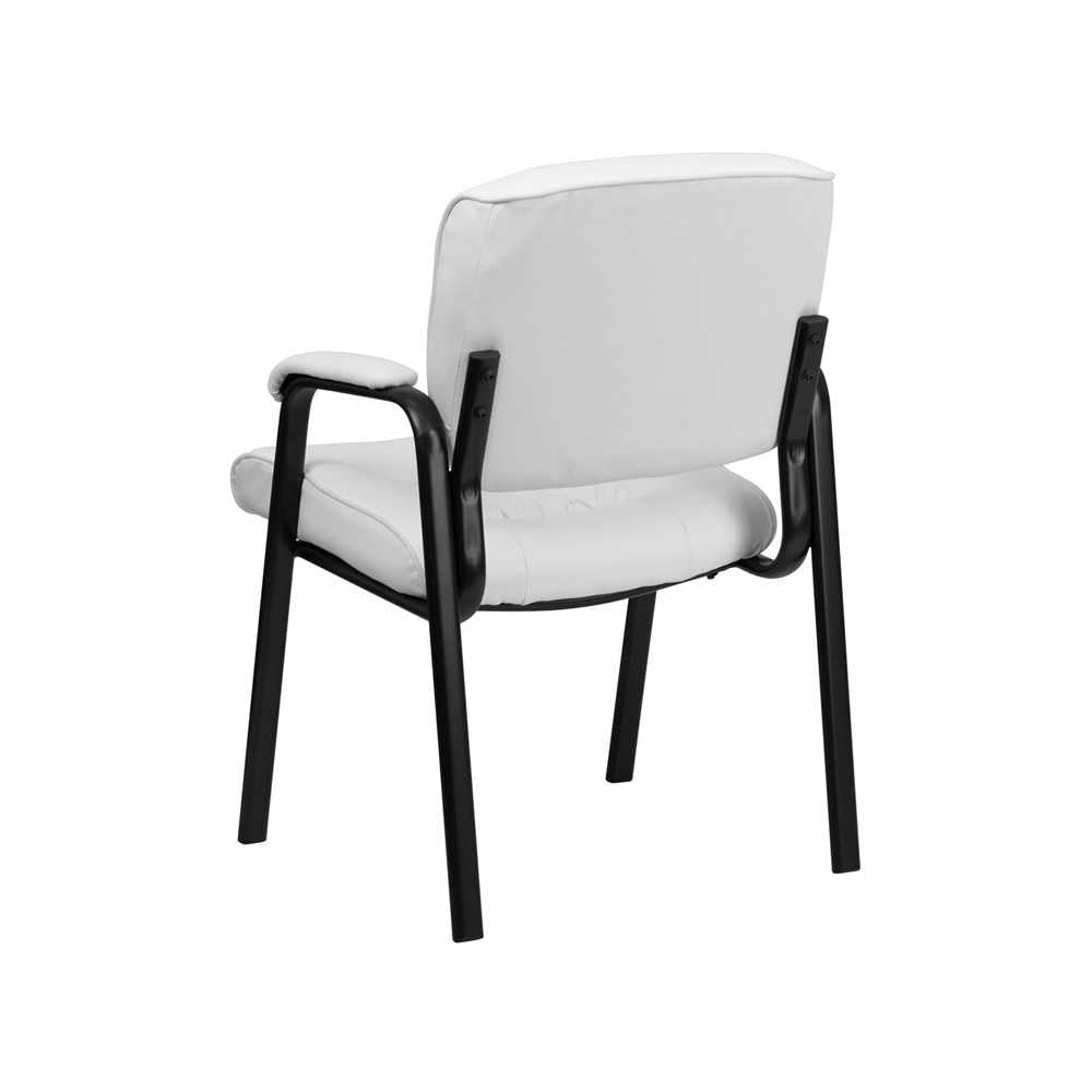 White LeatherSoft Executive Side Reception Chair with Black Metal Frame
