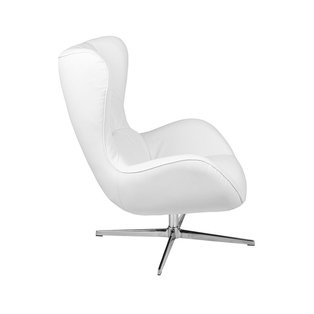 White LeatherSoft Swivel Wing Chair