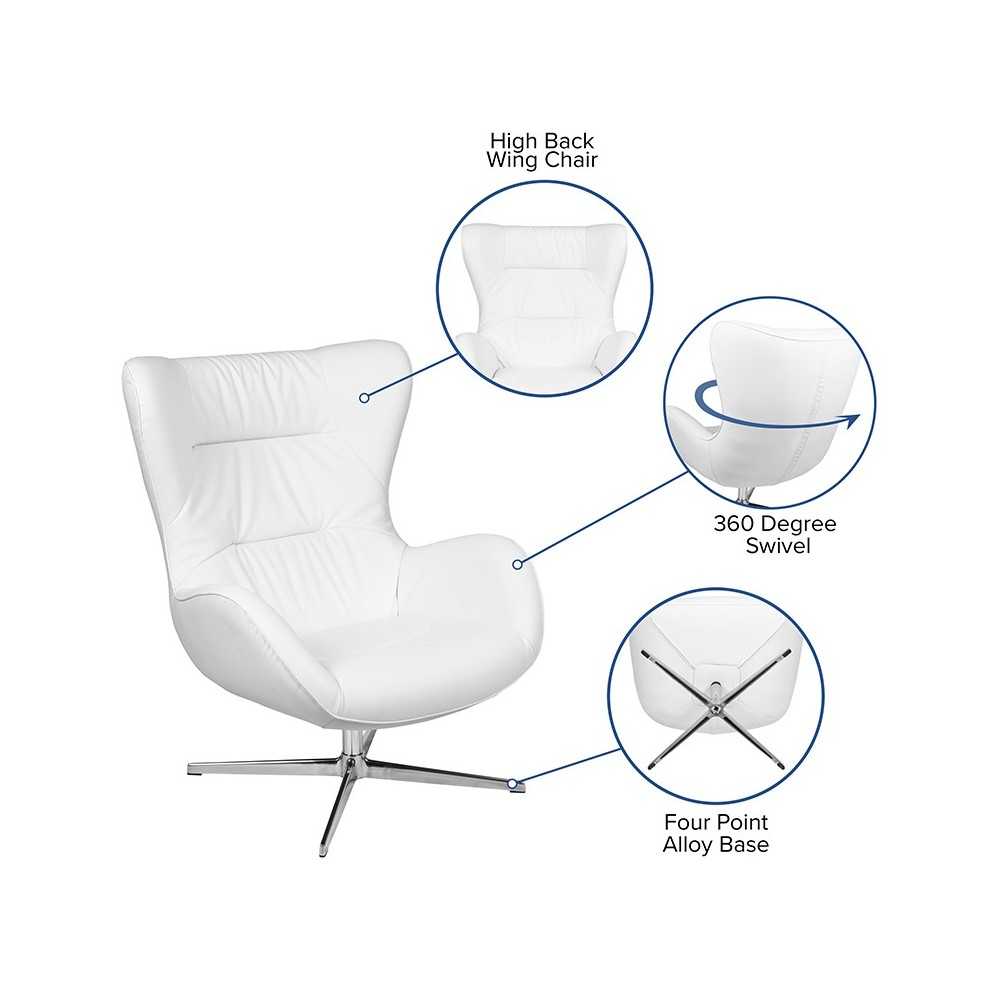 White LeatherSoft Swivel Wing Chair