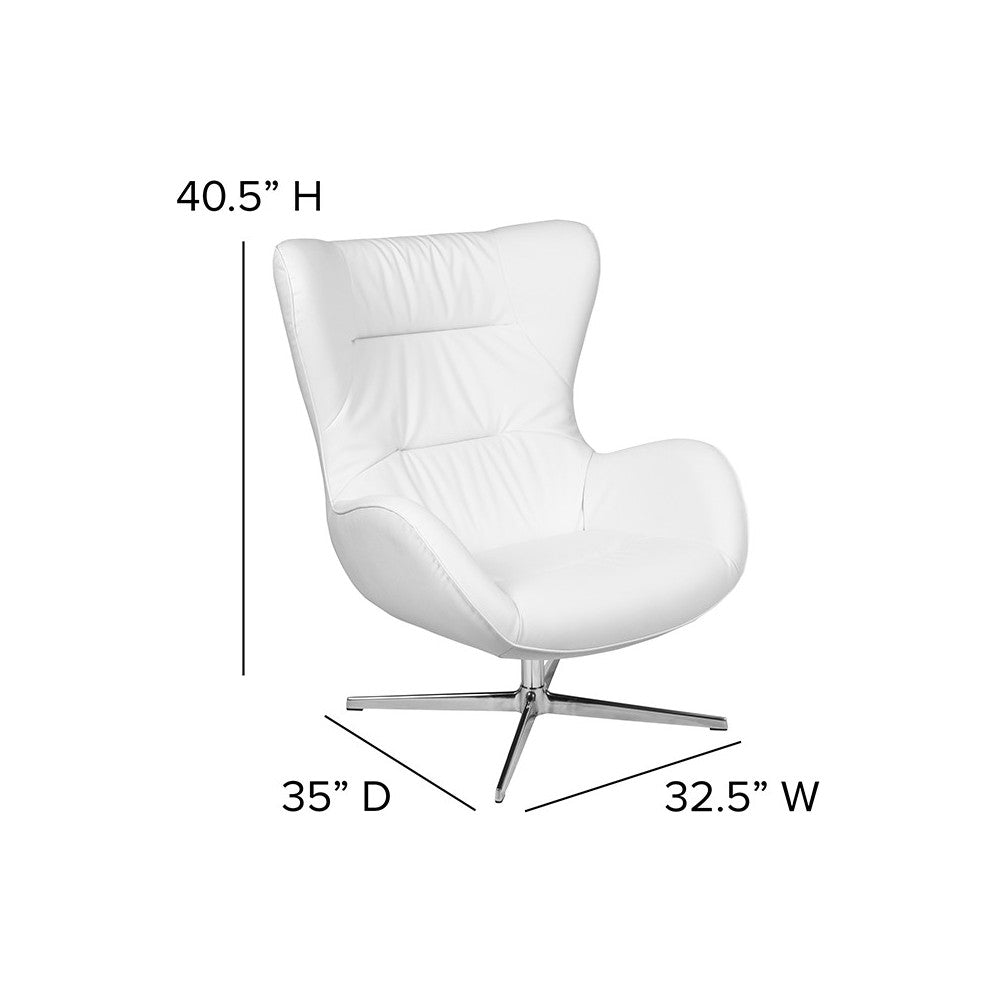 White LeatherSoft Swivel Wing Chair