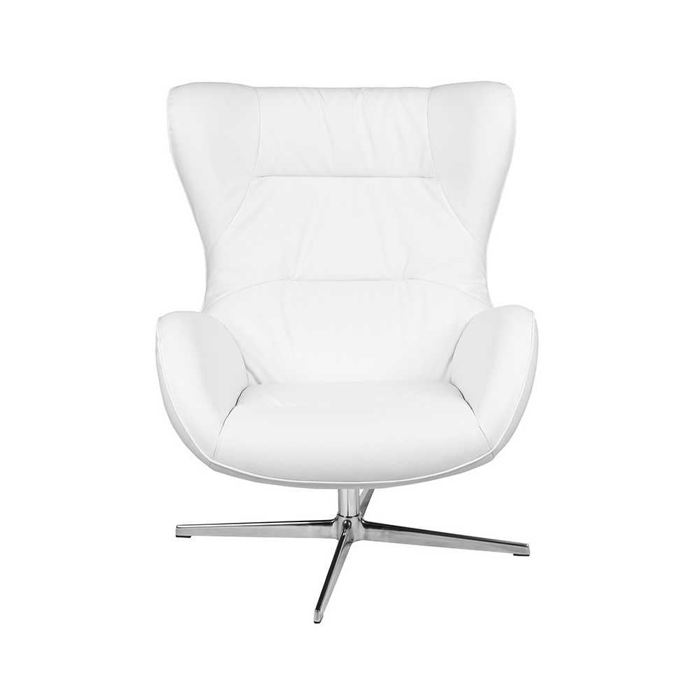White LeatherSoft Swivel Wing Chair