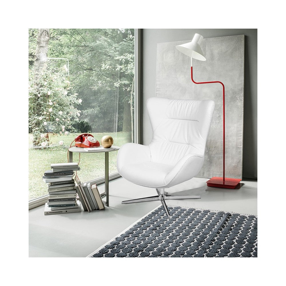 White LeatherSoft Swivel Wing Chair