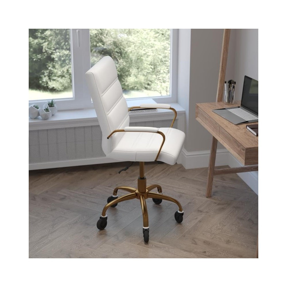 White LeatherSoft with Gold Frame Chair