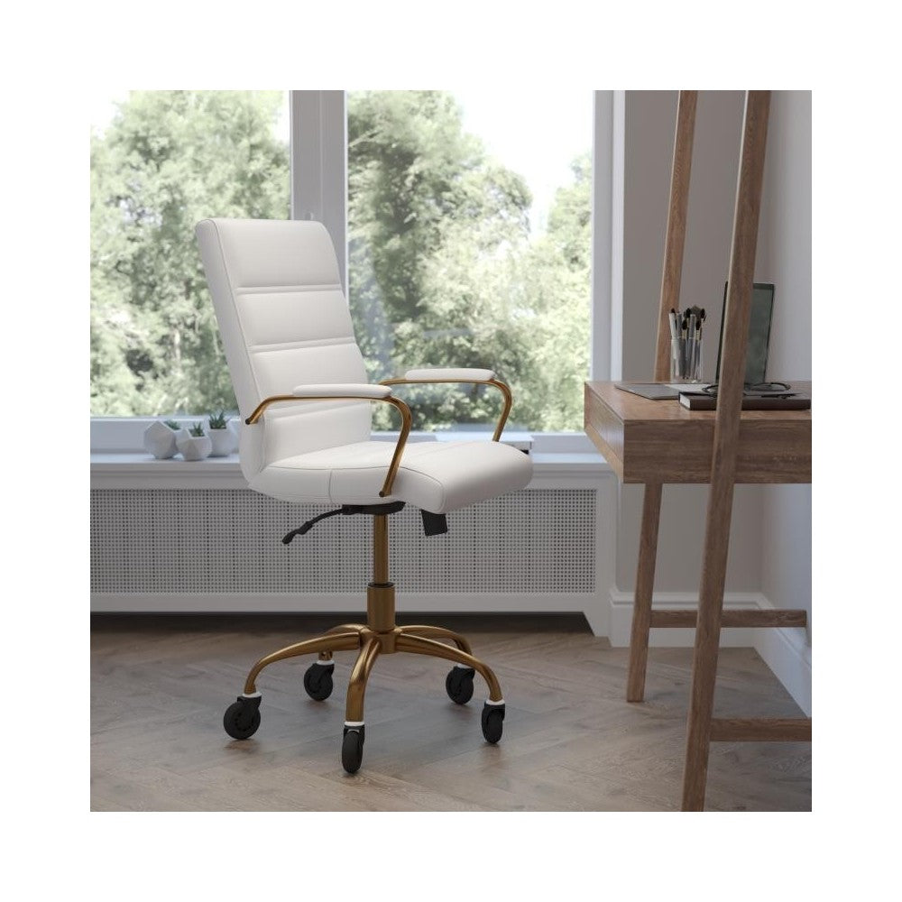 White LeatherSoft with Gold Frame Chair