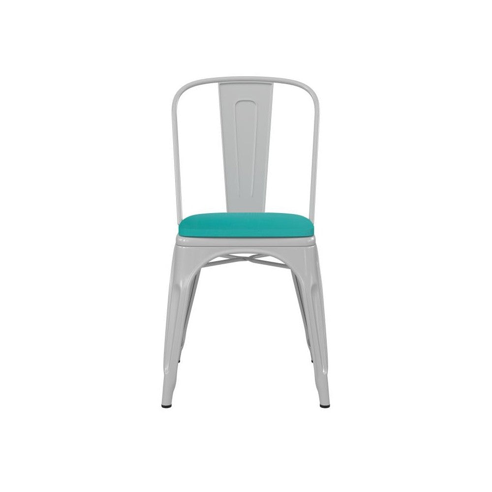 White Metal Chair-Mint Seat