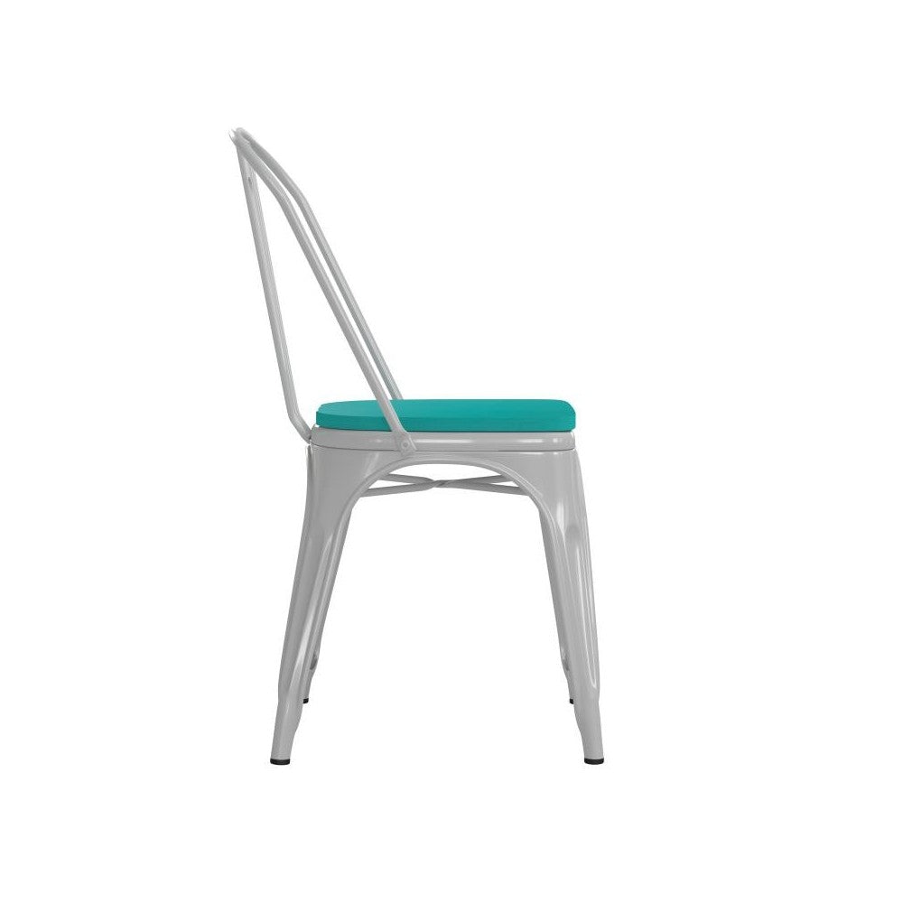 White Metal Chair-Mint Seat
