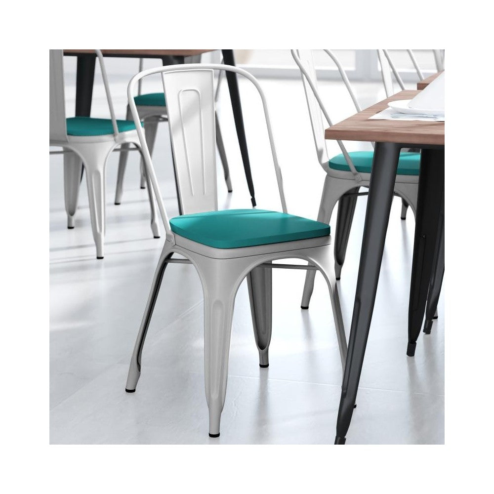 White Metal Chair-Mint Seat