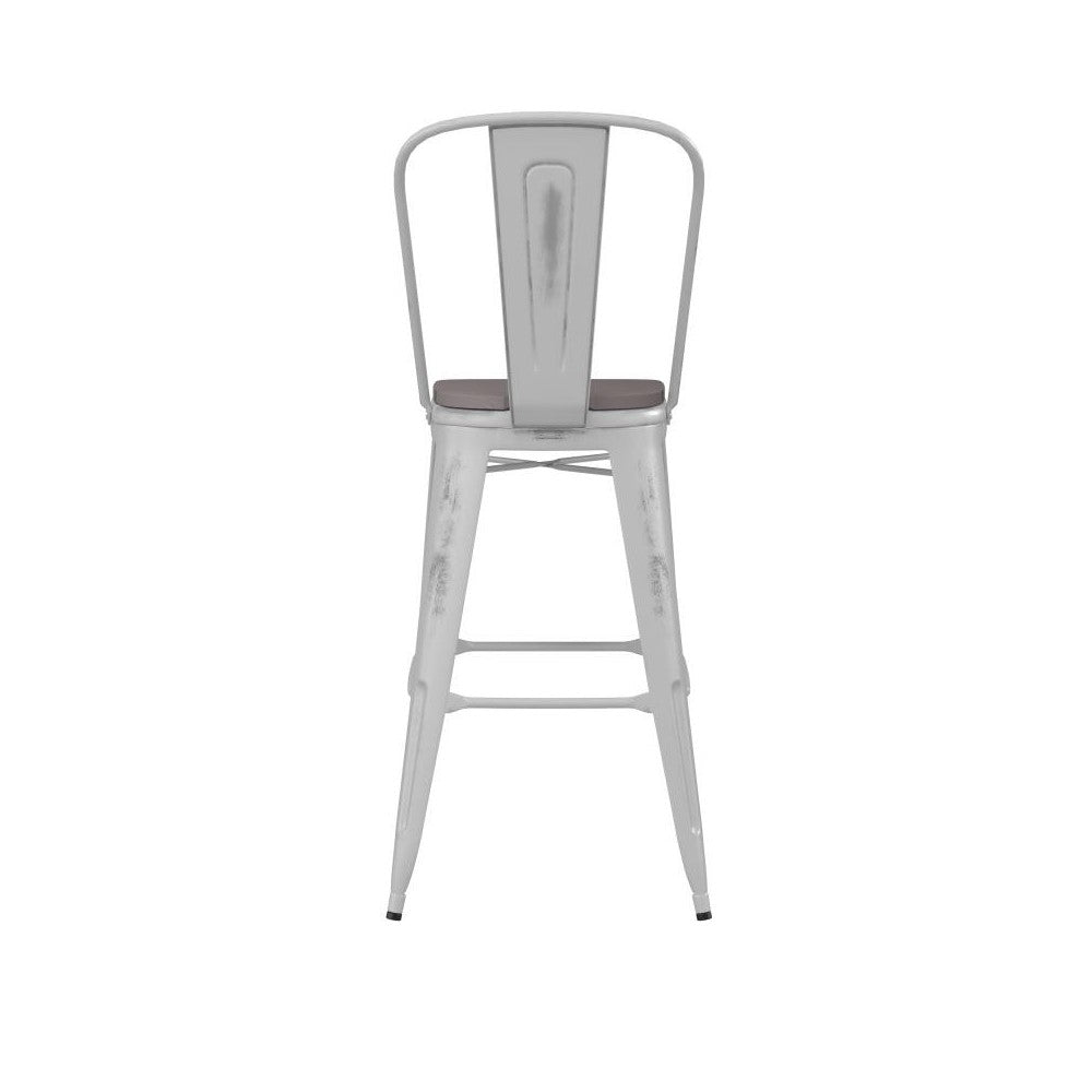 White Metal Stool-Gray Seat