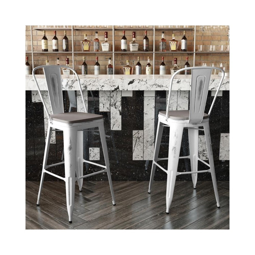 White Metal Stool-Gray Seat