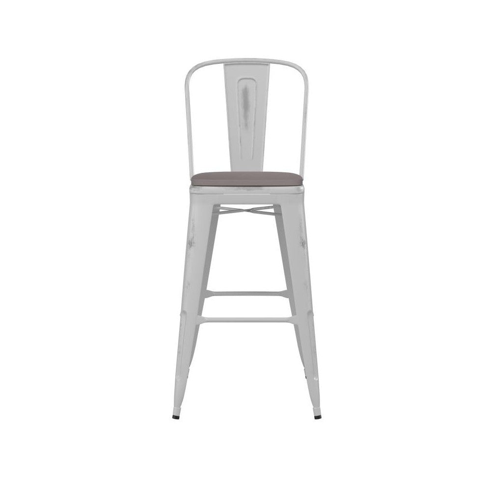White Metal Stool-Gray Seat