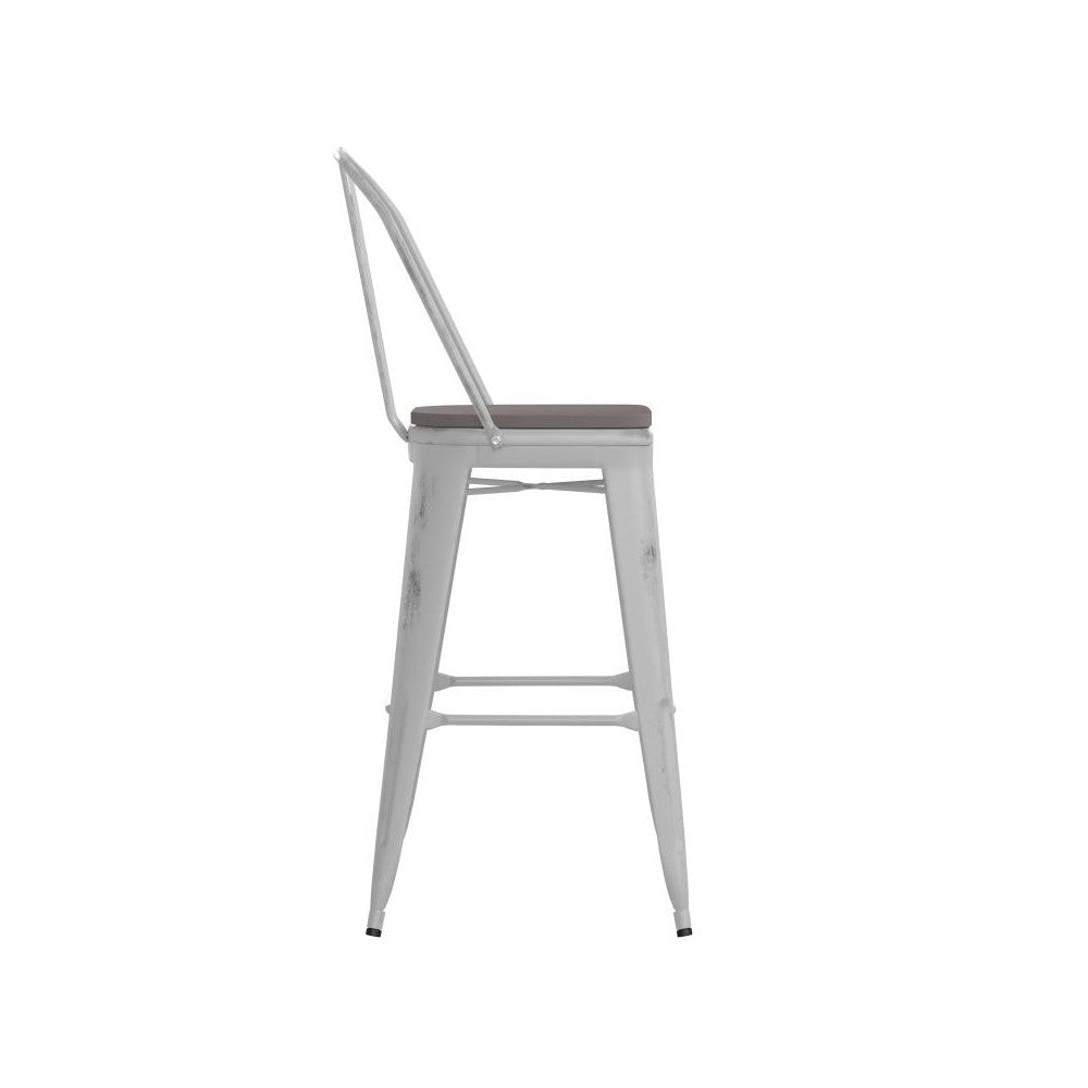 White Metal Stool-Gray Seat