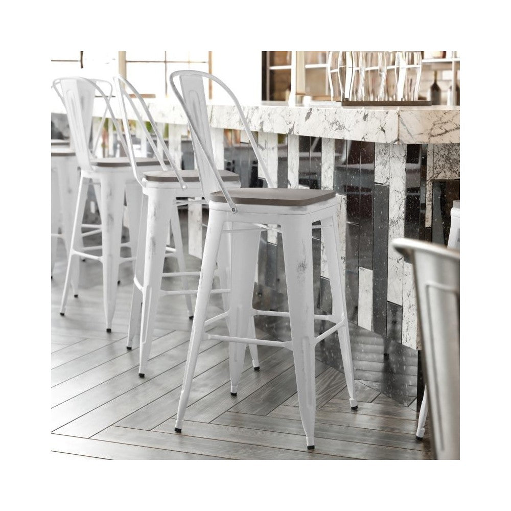 White Metal Stool-Gray Seat