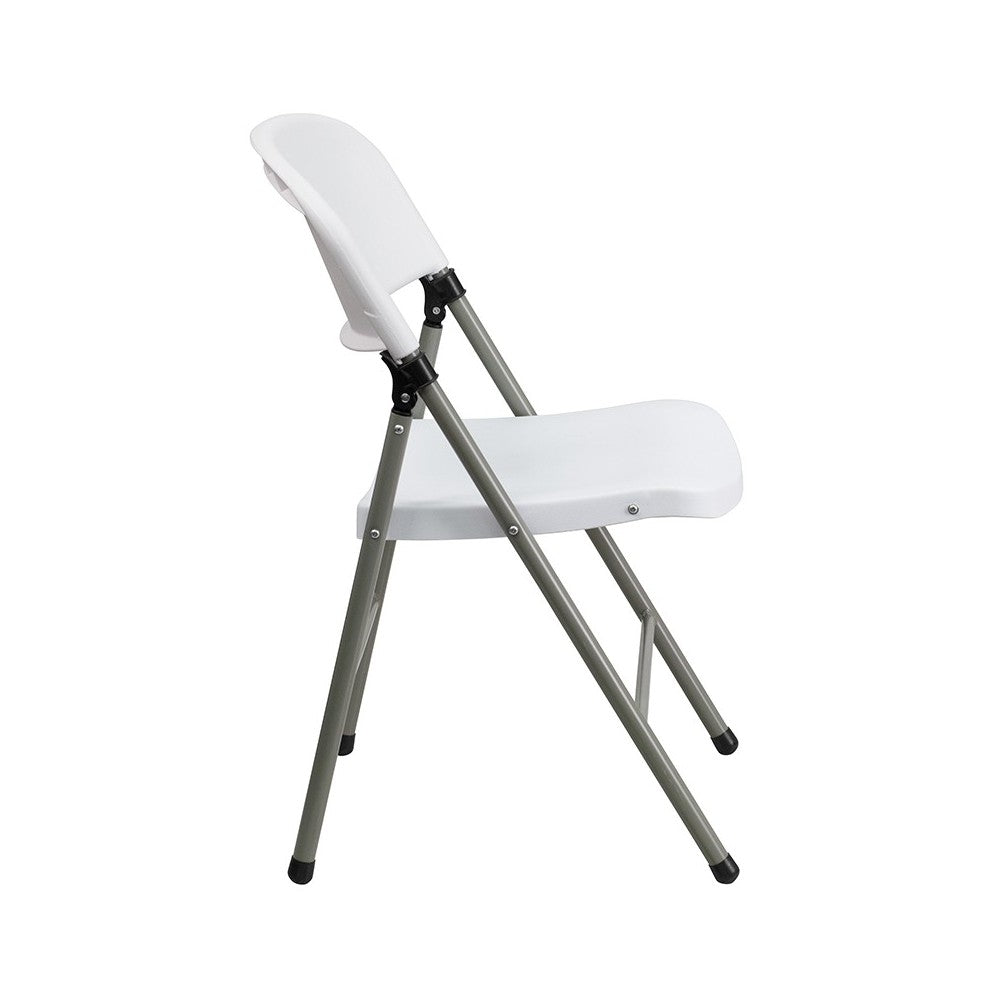 White Plastic Folding Chairs | Set of 2 Lightweight Folding Chairs with Gray Frame