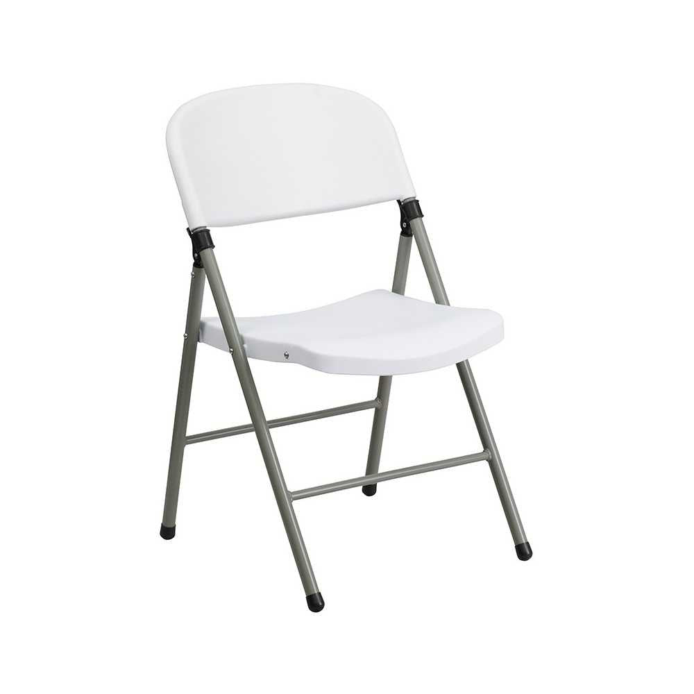 White Plastic Folding Chairs | Set of 2 Lightweight Folding Chairs with Gray Frame
