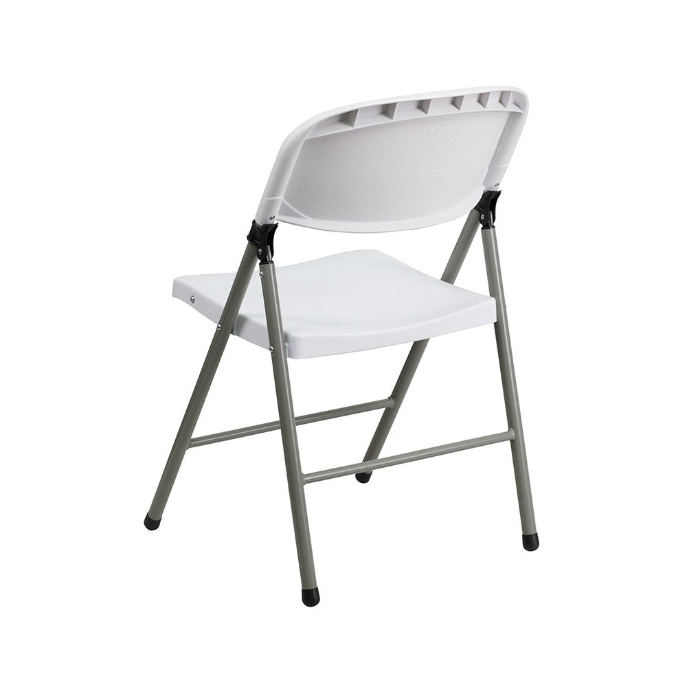 White Plastic Folding Chairs | Set of 2 Lightweight Folding Chairs with Gray Frame