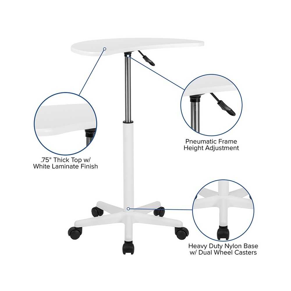 White Sit to Stand Mobile Laptop Computer Desk