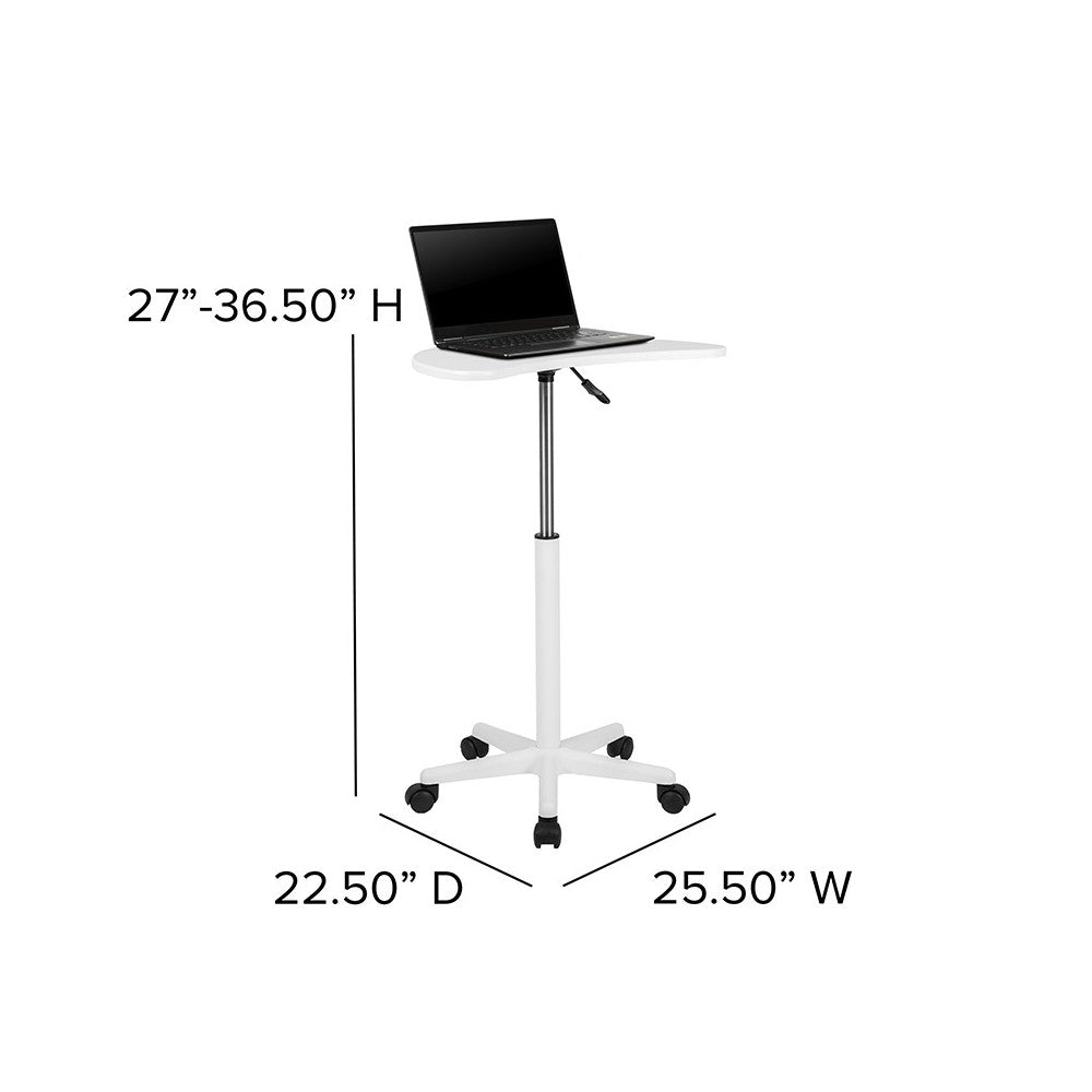 White Sit to Stand Mobile Laptop Computer Desk