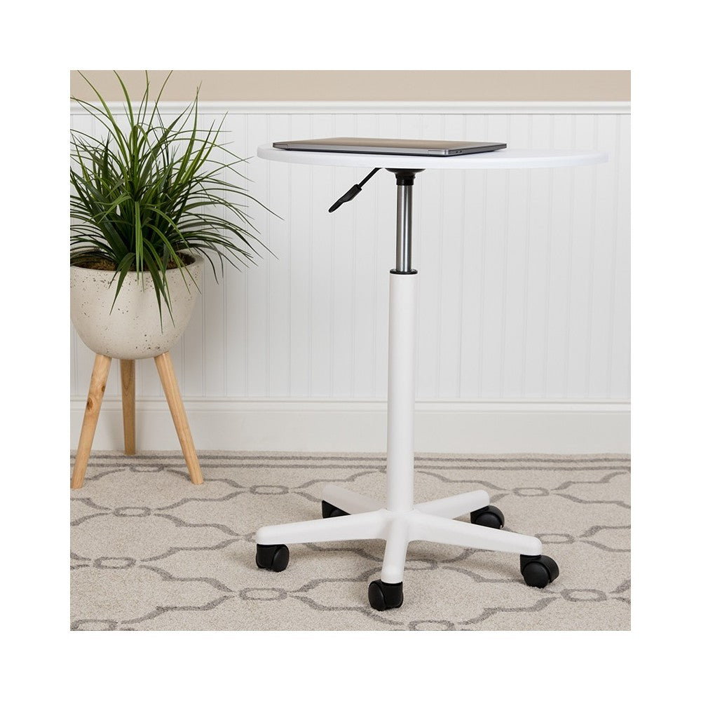 White Sit to Stand Mobile Laptop Computer Desk