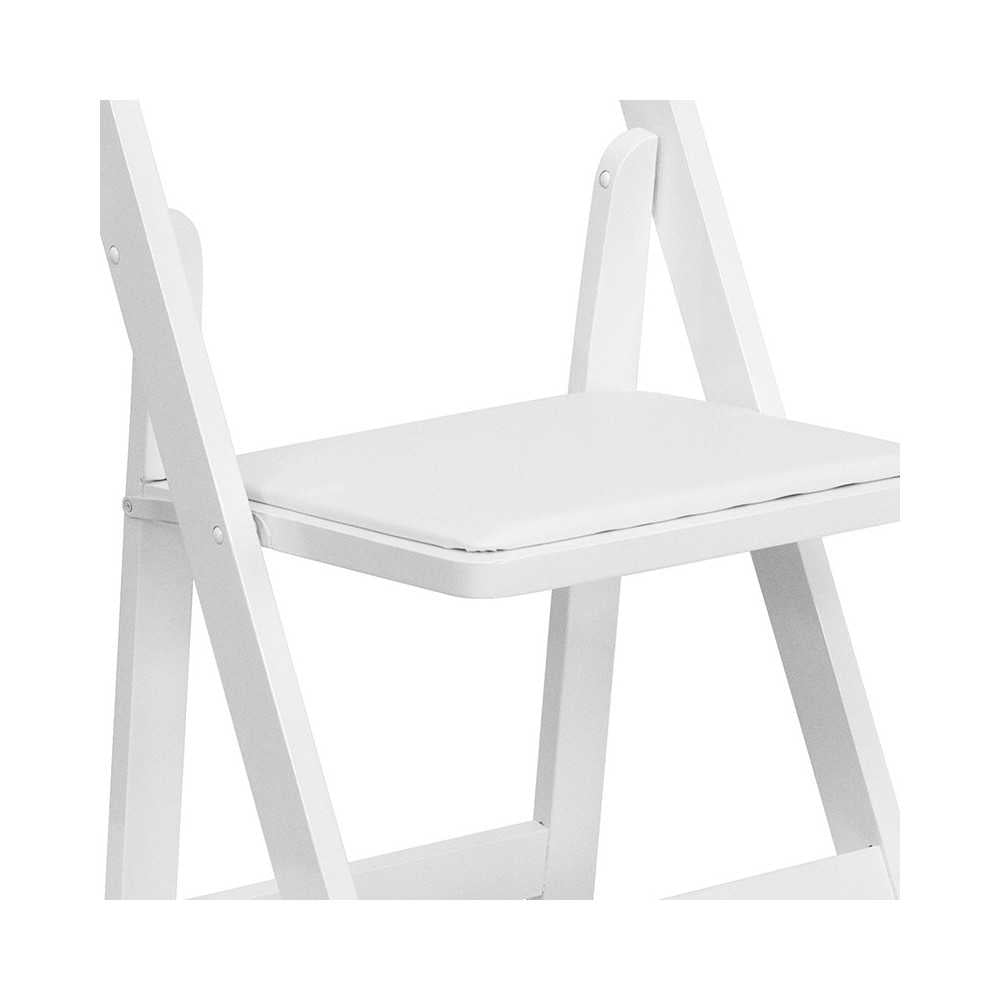 White Wood Folding Chair with Vinyl Padded Seat