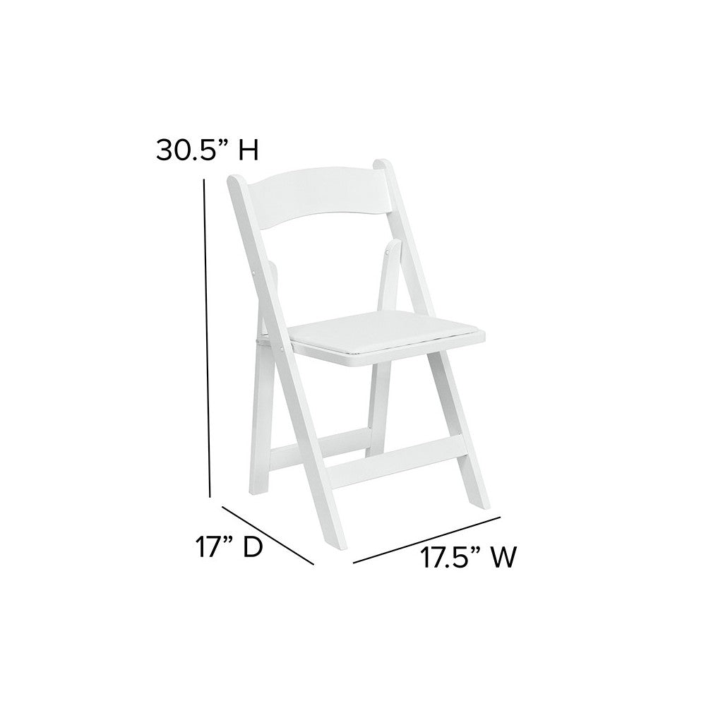 White Wood Folding Chair with Vinyl Padded Seat