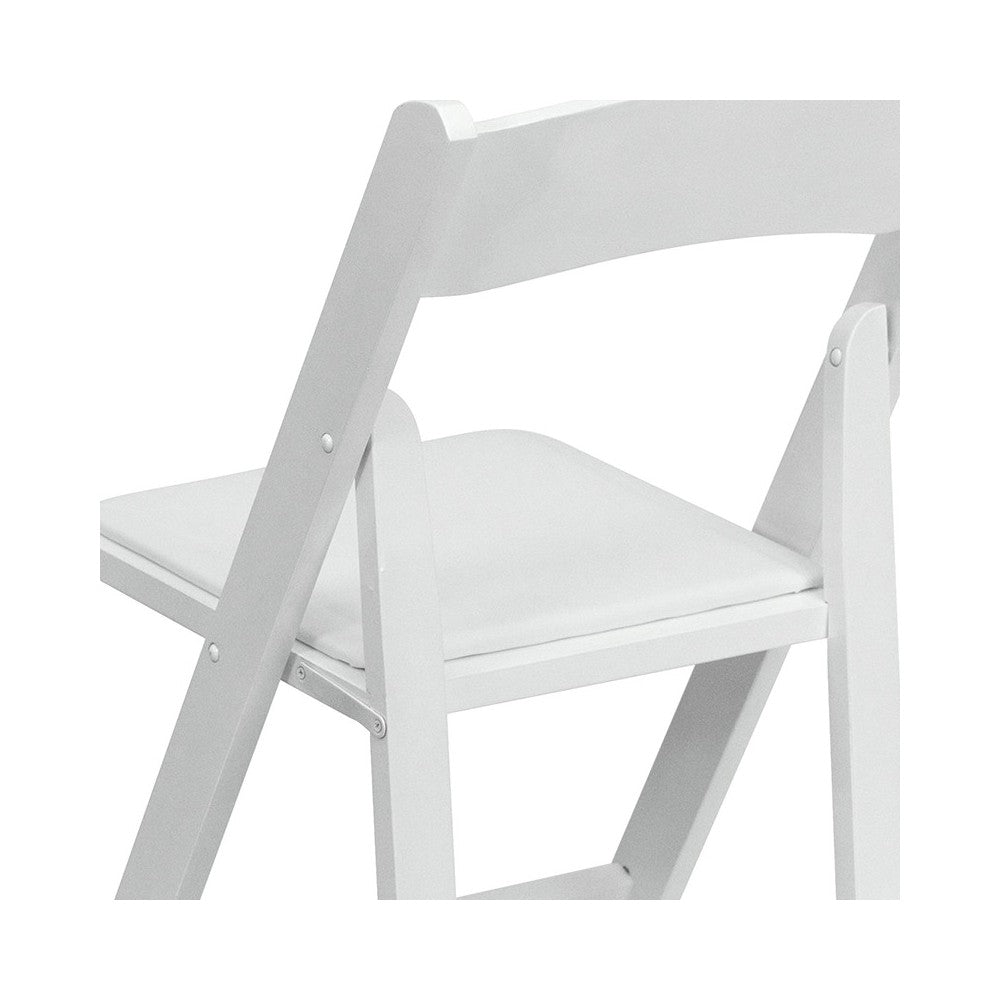 White Wood Folding Chair with Vinyl Padded Seat