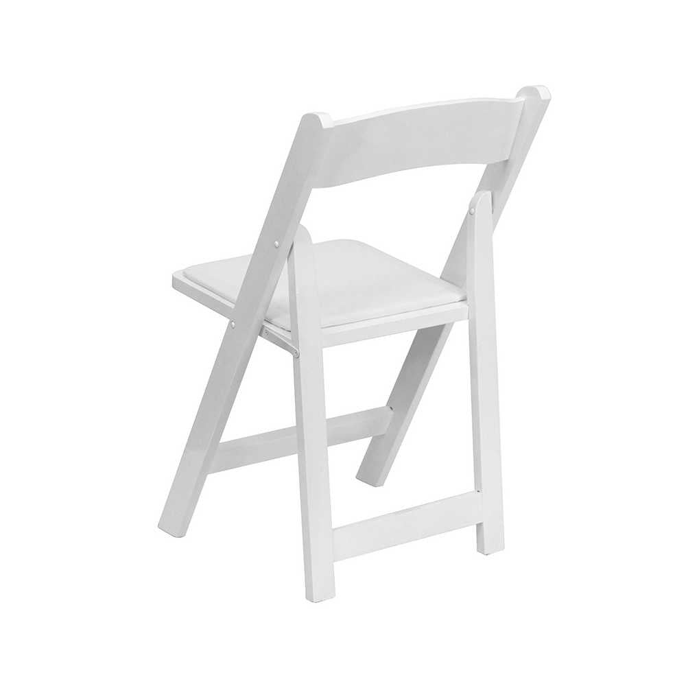 White Wood Folding Chair with Vinyl Padded Seat
