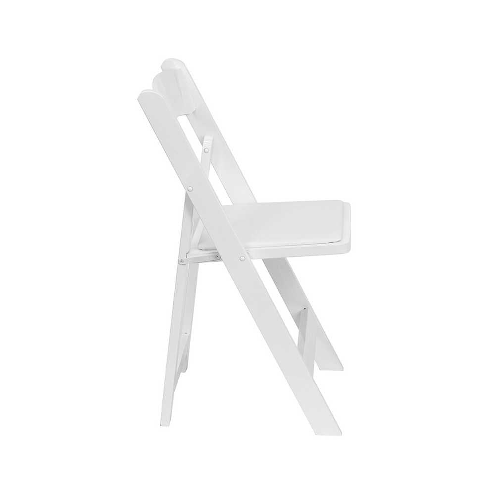 White Wood Folding Chair with Vinyl Padded Seat