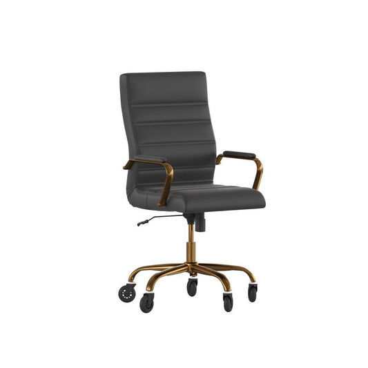 Whitney Black LeatherSoft Executive Swivel Office Chair with Gold Frame