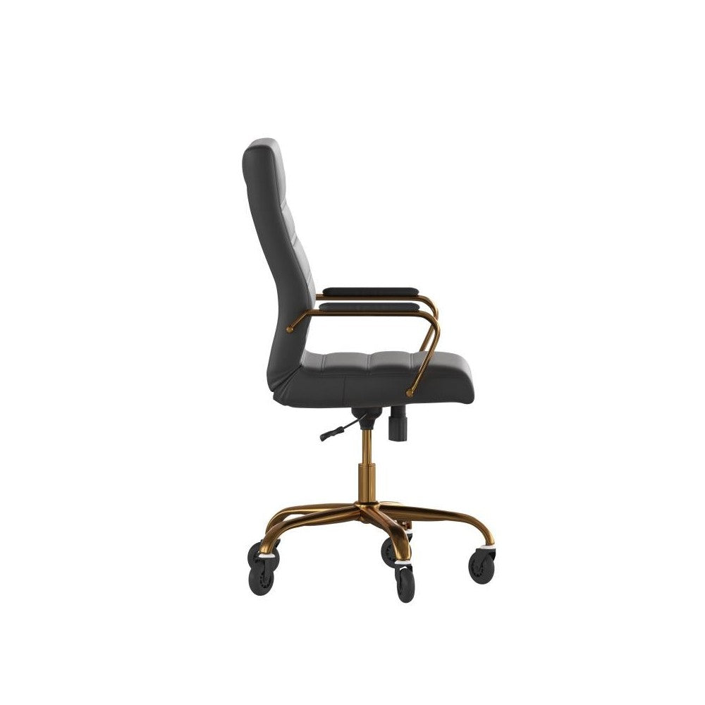 Whitney Black LeatherSoft Executive Swivel Office Chair with Gold Frame