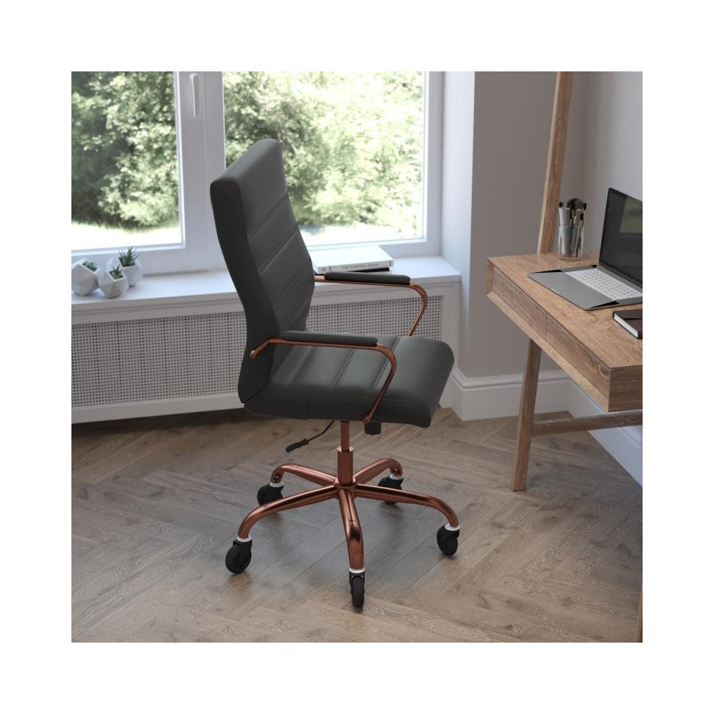 Whitney Black LeatherSoft Executive Swivel Office Chair with Rose Gold Frame