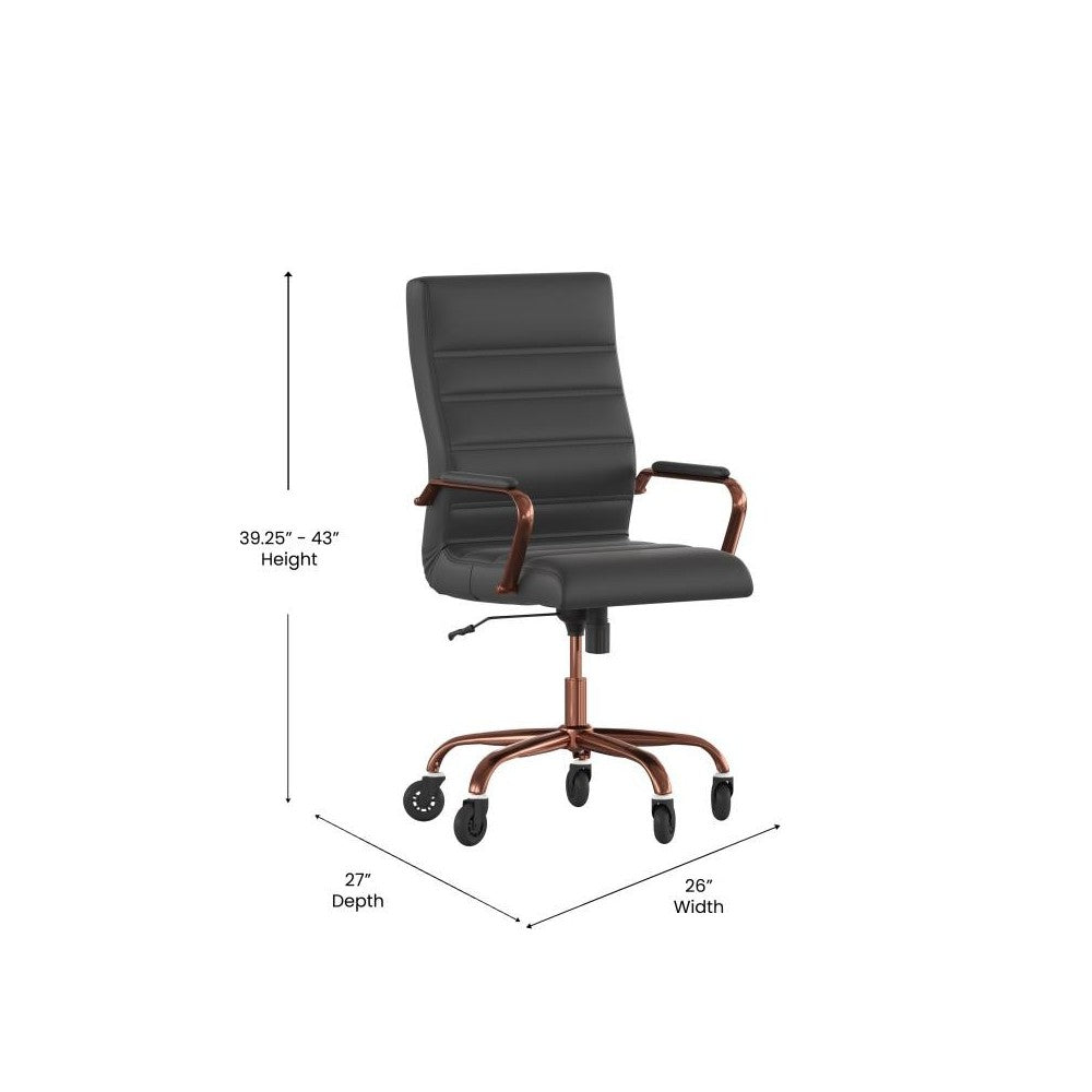 Whitney Black LeatherSoft Executive Swivel Office Chair with Rose Gold Frame