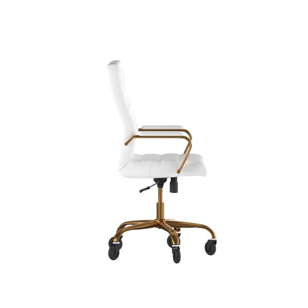 Whitney White LeatherSoft Executive Swivel Office Chair with Gold Frame