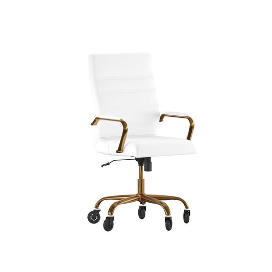 Whitney White LeatherSoft Executive Swivel Office Chair with Gold Frame