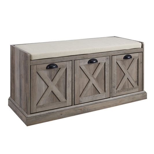 Willow 40" Farmhouse 3 Drawer Storage Bench - Gray Wash/Oatmeal Linen