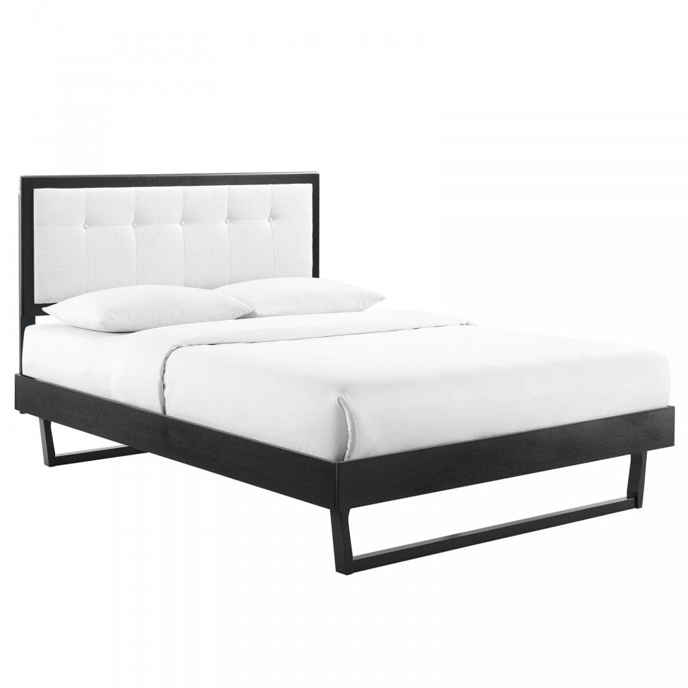 Willow Full Wood Platform Bed With Angular Frame, Black White