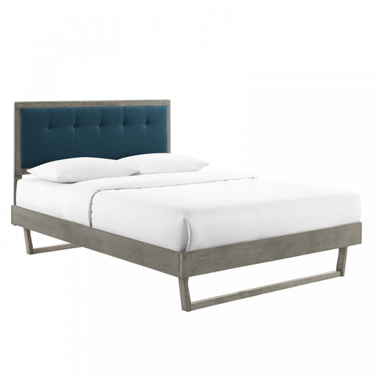 Willow Full Wood Platform Bed With Angular Frame, Gray Azure