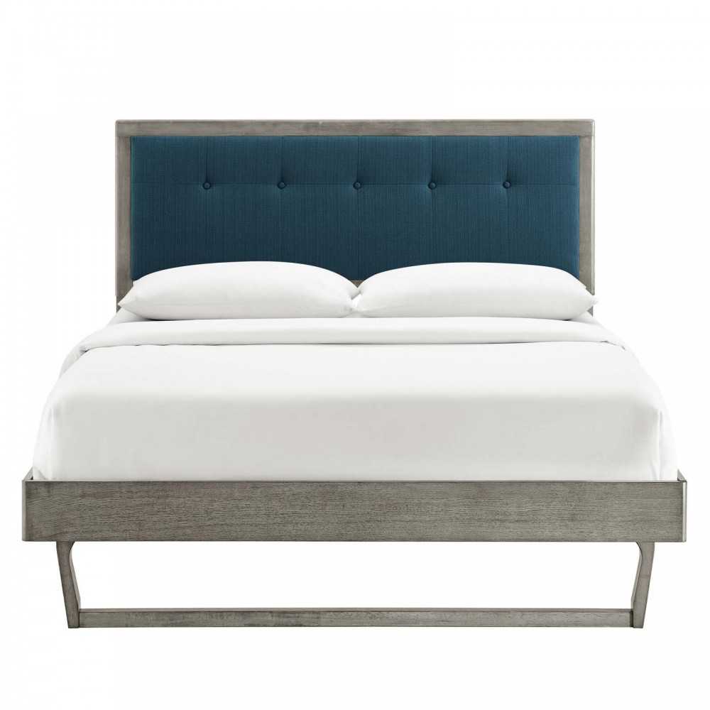 Willow Full Wood Platform Bed With Angular Frame, Gray Azure